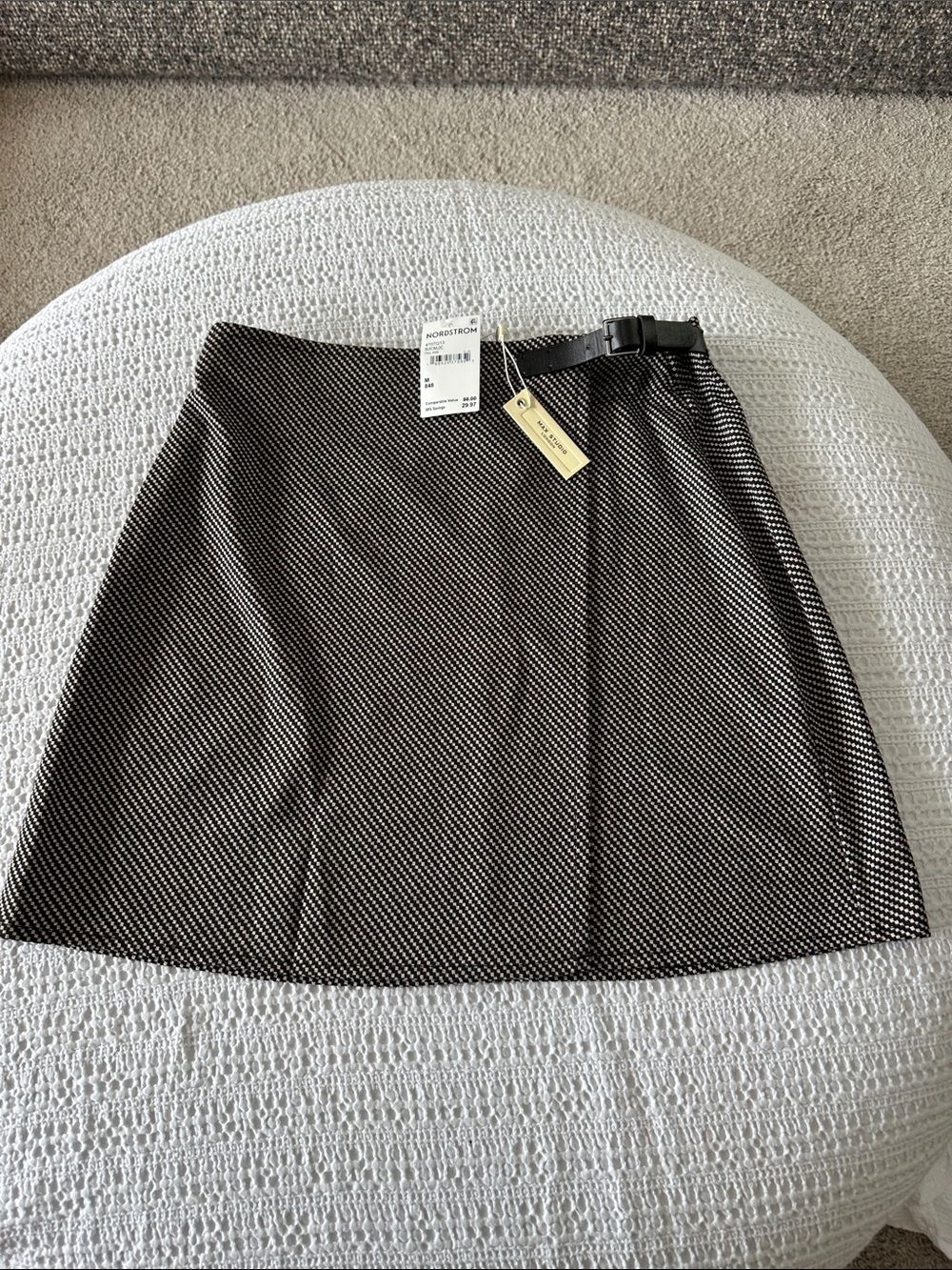 Max Studio Black and White Micro-Pattern Mini Skirt with Waist Accent NWT